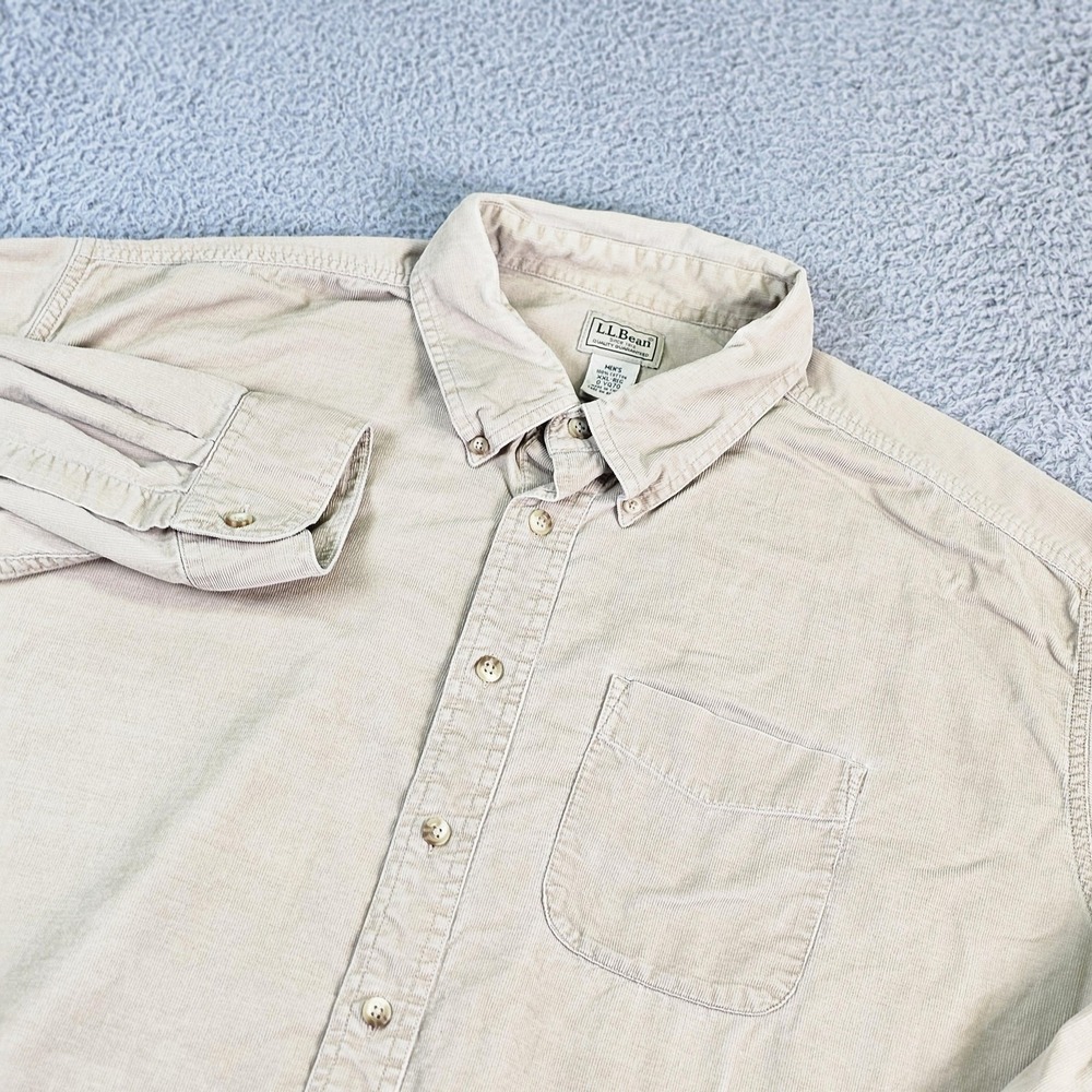 L.L.Bean Shirt Mens 2XL Beige Corduroy Long Sleeve‎ Button Down Casual Workwear